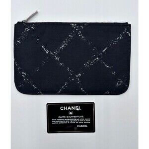 Authentic Chanel Vintage Travel Line Nylon Zip Pouch Black COA Card Included